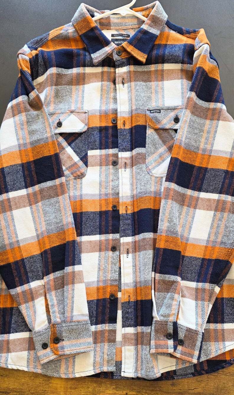 Brixton Bowery Standard Fit Long Sleeve Plaid Flannel Shirt XL Orange Navy